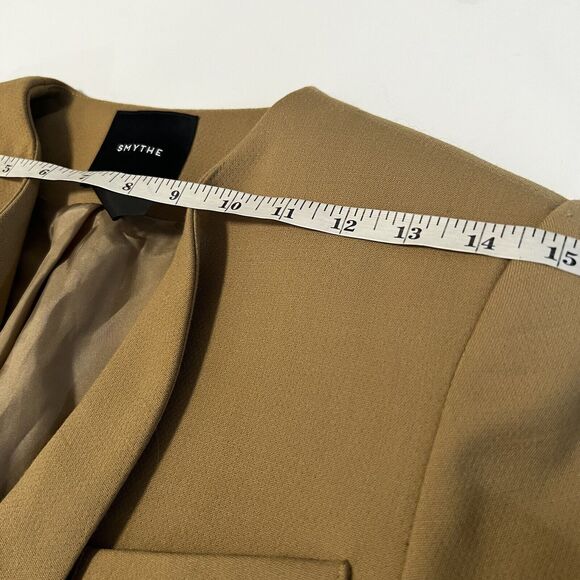 SMYTHE Sz 4 Skinny Lapel Long Wool Coat One Button in Camel Tan - Picture 11 of 12